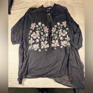Luxe Black Tunic with Pink Floral Embroidery
